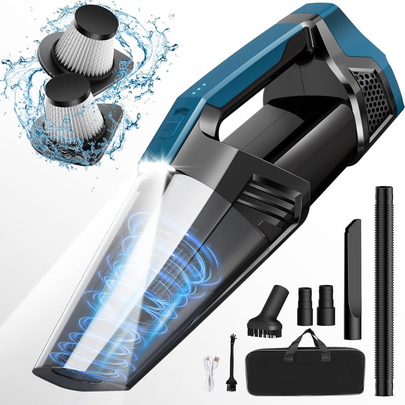 Handheld Vacuum Cordless Car Vacuum with LED Light, 9000PA Hand Vacuum Portable Computer Vacuums, Hand Held Vacuum Cleaner (BlackBlue), LT-114